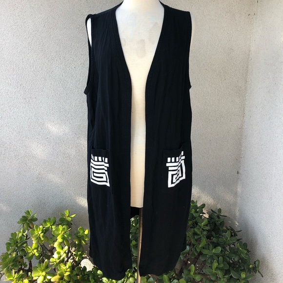 Simply Southwest long boho vest black white Small - Picture 1 of 7